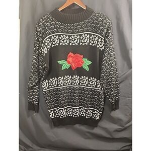 Women's Adele Black Sweater With Rose Appliqué Of Front Sz 40-20W
